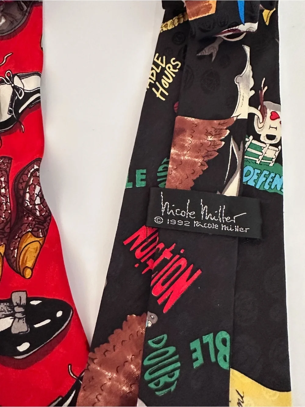 Lot of 2 Vintage 90s Nicole Miller 100% Silk Novelty Legal Neckties Hand Sewn